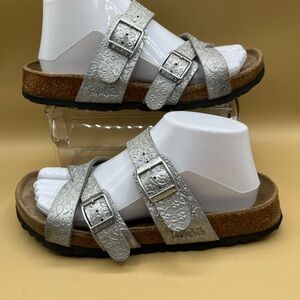 Birkenstock Silver Embossed Buckle Sandals